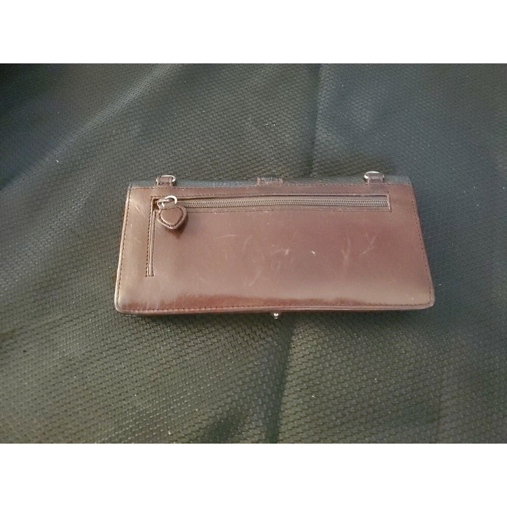 Brighton Black & Brown Leather w/silver Heart Button Close Checkbook I.D. wallet - Picture 6 of 12